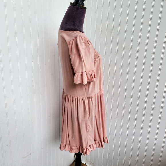 Altar'd State Women's Boho Dusty Rose Smocked Short Sleeve Mini Dress Size S - Picture 5 of 11